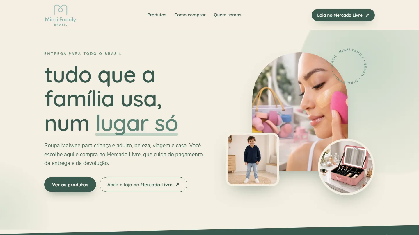 Site da Mirai Family Brasil no computador